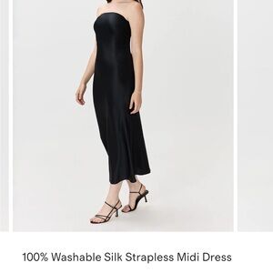 Quince Black Strapless Silk Dress